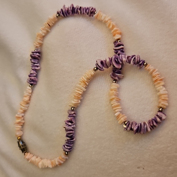 Vintage 1980s Purple Pastel Puka Shell Surfer Beach Necklace - Picture 2 of 5